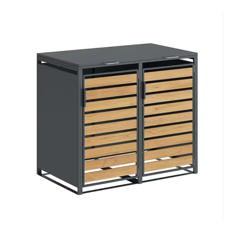 Double-Door Trash Can Enclosure With Lock And With Transfer Printing Wood Texture