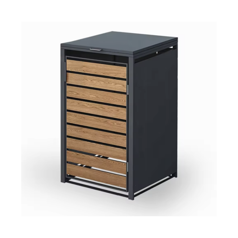 Single-Door Trash Can Enclosure With Lock And With Transfer Printing Wood Texture