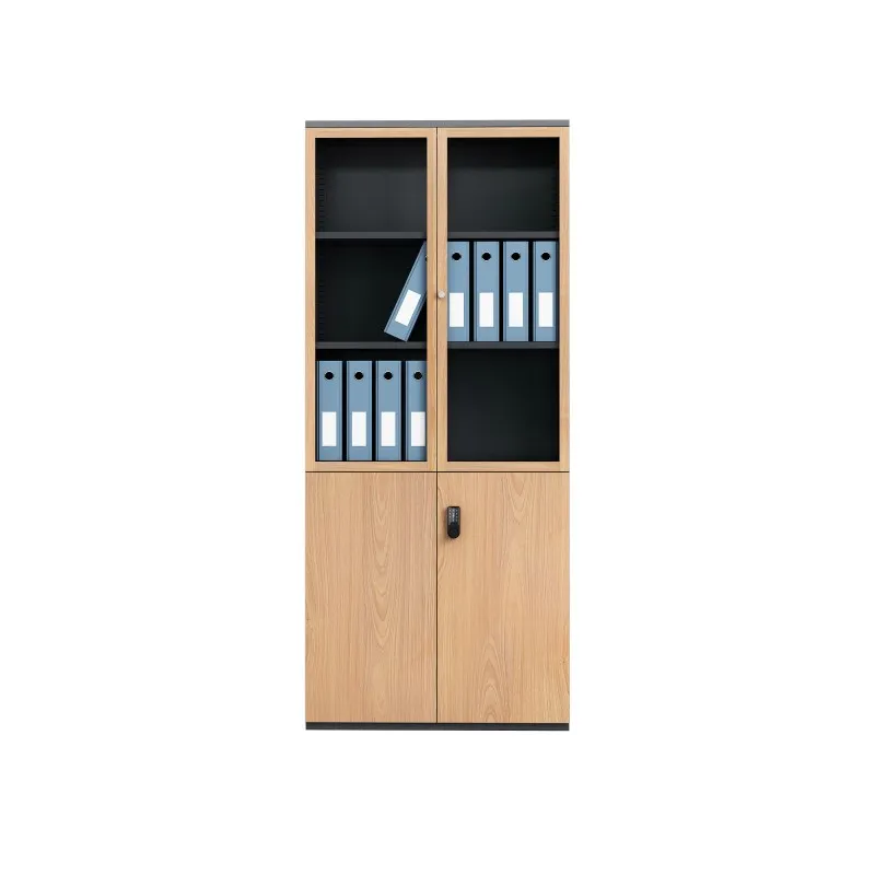 Four-door Wood Grain Transfer Steel Large Display Cabinet, Upper Glass & Lower Metal with Password Lock