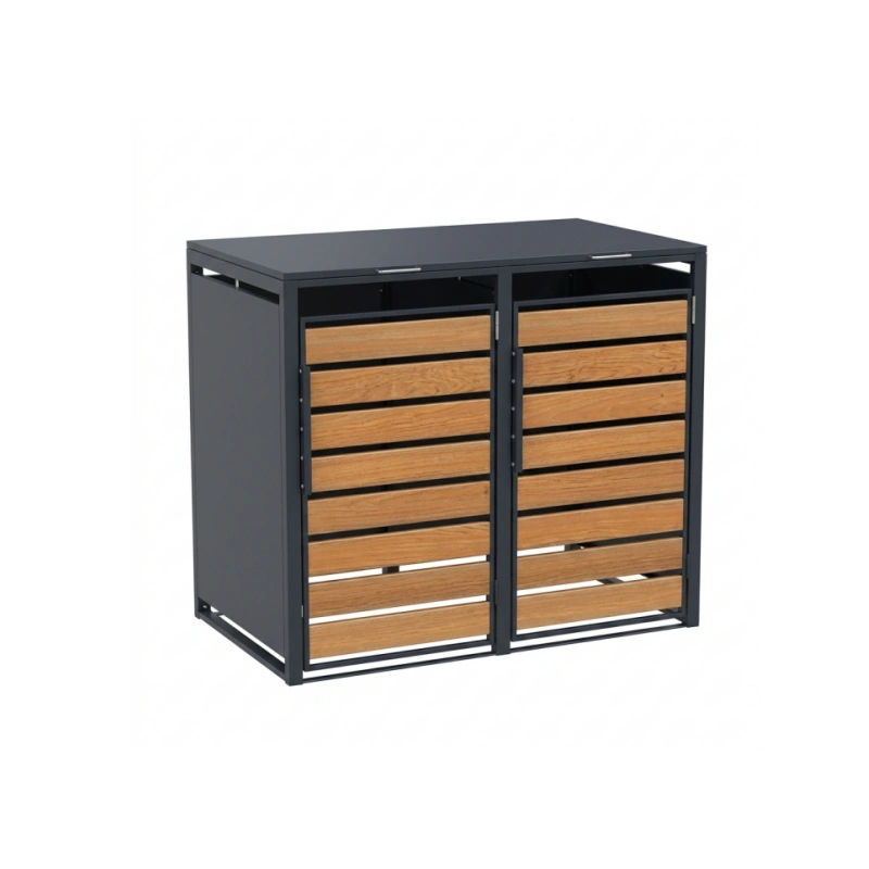 Double-door Steel trash Can Enclosure with natural wood texture