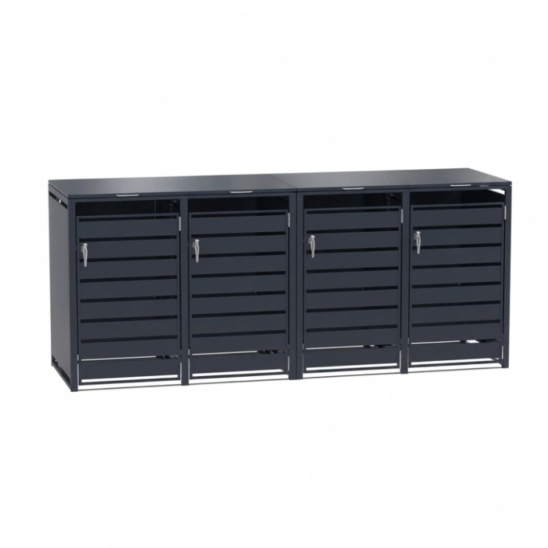 Quadruple-door Steel trash Can Enclosure with Lock