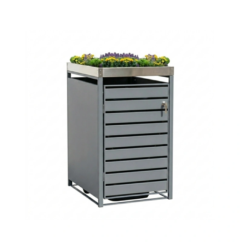 Single-door Steel trash Can Enclosure with Plantable Top With Lock