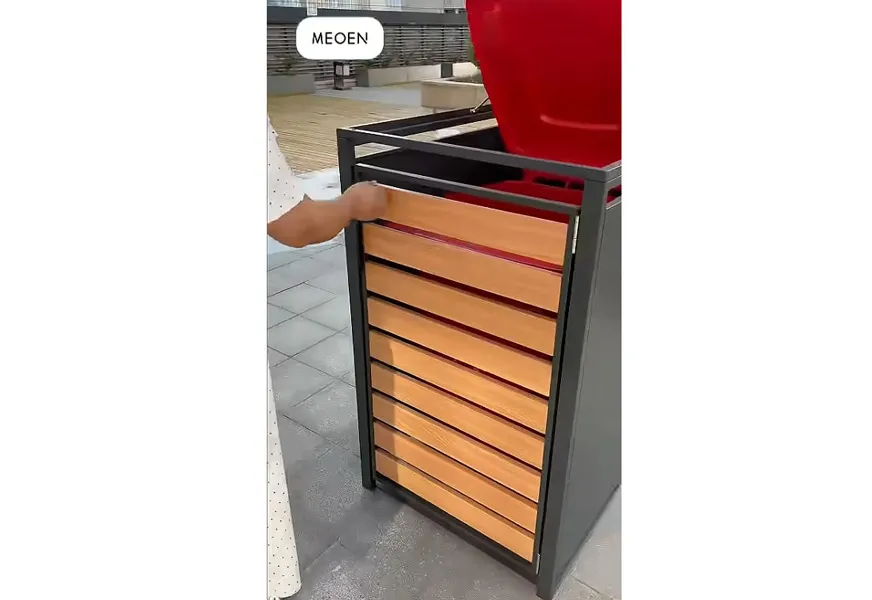 Trash can enclosure,Look likes wood?No,It's steel!